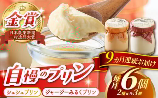 【9回定期便】シュシュプリンとジャージーみるくプリンセット 6個/月（計54個）/ プリン スイーツ ミルク ジャージ―牛乳 /  大村市 / おおむら夢ファームシュシュ [ACAA314]