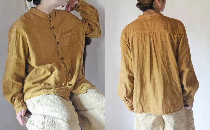 草木染 gauze shirt 柑子色（こうじいろ）Lサイズ ガーゼシャツ / シャツ 大人 洋服 ファッション ギフト 贈答 プレゼント / 大村市 / いすといすと〜天然染料染物店〜ISTIST[ACZW014]