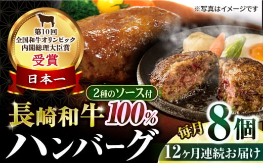 【12回定期便】シュシュの長崎和牛ハンバーグ 8個/月（計96個）/ 牛肉 長崎和牛 ハンバーグ はんばーぐ 惣菜 おかず 小分け / 大村市 / おおむら夢ファームシュシュ [ACAA269]