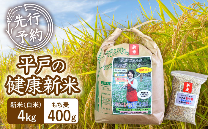 【令和6年新米】《健康にこだわる貴方へ！》平戸の健康新米(白米4kg・もち麦400g)【エコファーム永田】[KAB221]