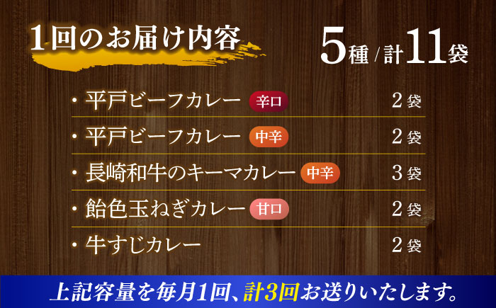 【全3回定期便】【カレー好きのためのアソートセット】カレー工房NVfoodsのカレー5種（11袋）詰め合わせセット [KAB288]