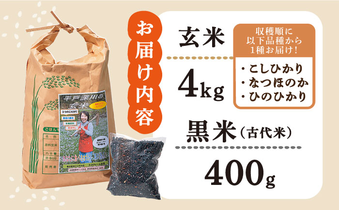 平戸の健康 玄米 4kg・黒米 400g【エコファーム永田】[KAB083]/ 長崎 平戸 玄米 米 黒米 こしひかり コシヒカリ なつほのか ひのひかり ヒノヒカリ