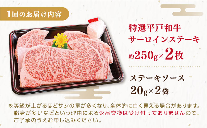 【6回定期便】特選 平戸和牛 サーロインステーキ 約250g×2枚【萩原食肉産業有限会社】[KAD115]/ 長崎 平戸 肉 牛 牛肉 黒毛和牛 和牛 焼肉 ステーキ サーロイン 冷蔵  定期便