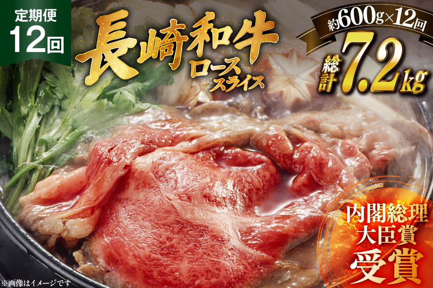 肉 牛肉 長崎 和牛 ロース スライス 約 600g 12回 定期便 総計 約 7.2kg [萩原食肉産業 長崎県 平戸市 hr42bgy410033] 牛 ながさき すき焼き 平戸 ロース しゃぶしゃぶ 焼肉