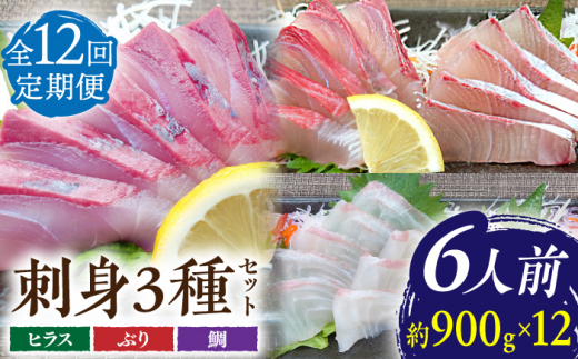 【12回定期便】鮮魚 6人前 詰め合わせ 900g【百旬館】[KAK040]/ 長崎 平戸 魚介類 魚 刺身 ブロック ヒラス ひらす ブリ ぶり 鯛 タイ たい 急速冷凍 真空 パック定期便