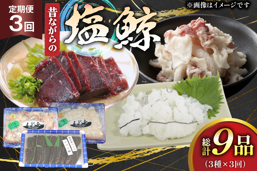 鯨肉 3回 定期便 昔ながらの塩鯨 3種 食べ比べセット [平戸口吉善商店 長崎県 平戸市 hr42bgy390078] クジラ くじら クジラ肉 鯨刺身 赤身 スライス 定期 珍味