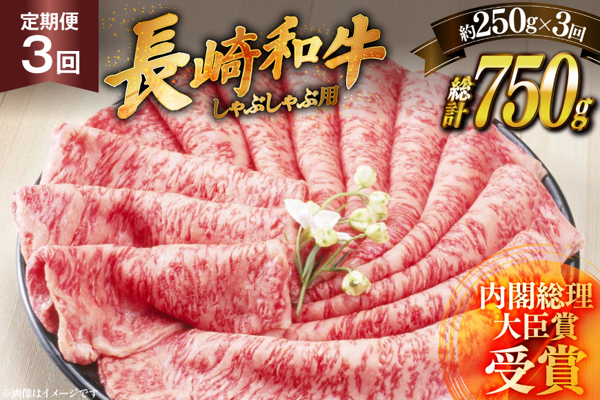 牛肉 長崎和牛 しゃぶしゃぶ用 約250g 3回 定期便 総計約 750g [萩原食肉産業 長崎県 平戸市 hr42bgy410296] 肉 お肉 和牛 国産 小分け パック 便利 冷凍  肩ロース ロース ブランド 平戸牛 国産牛 鍋