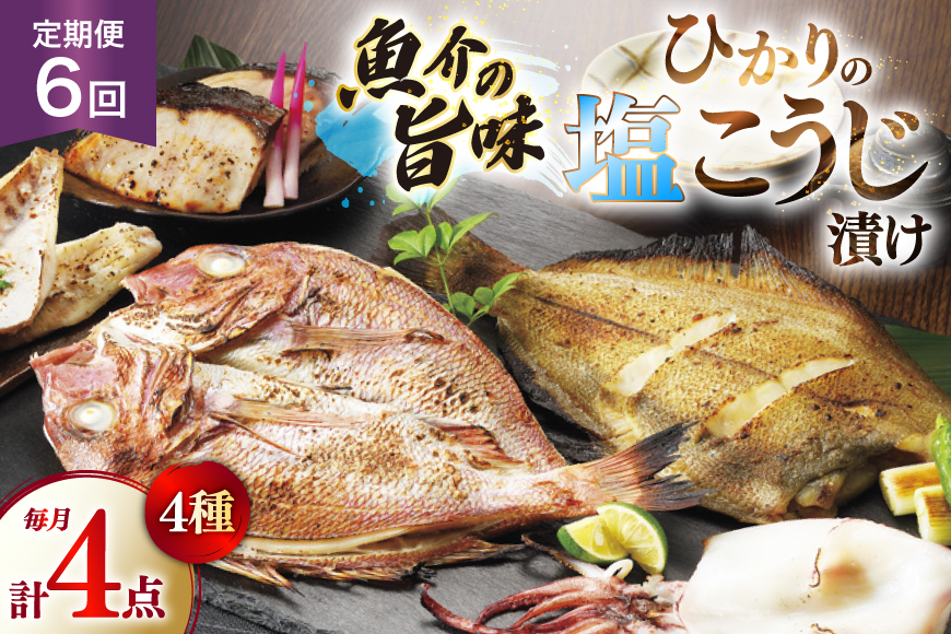 漬け魚 漬魚 塩麹 塩こうじ 魚介 詰め合わせ 6回 定期便 ひかりの塩麹 4種 セット [ひかり 長崎県 平戸市 hr42bgy420429] お茶漬け 焼き魚 焼魚 鯛 鯛めし ブリ 鰤 海鮮 漬け づけ 漬け丼 鮮魚 お取り寄せ ギフト 魚 切り身 冷凍 真空 真空パック 個包装 小分け お取り寄せ
