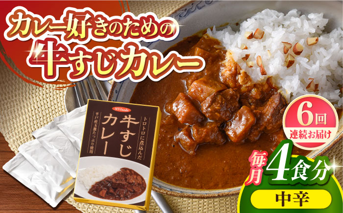 【全6回定期便】【着日指定 可能】【とろっとろになるまで煮込んだ】牛すじカレー 4食セット（中辛） 平戸市 / カレー工房 NVfoods [KAB265]