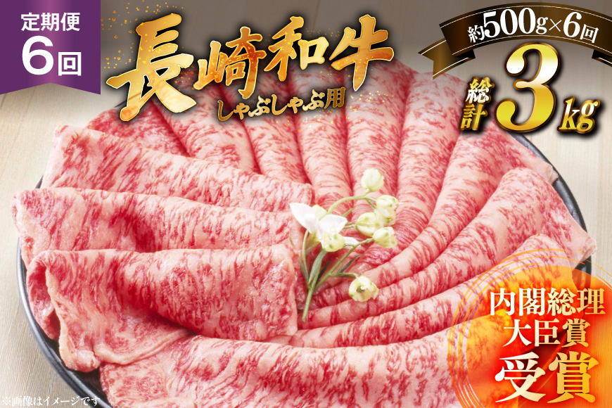 牛肉 長崎和牛 しゃぶしゃぶ用 約250g × 2パック 6回 定期便 総計約 3kg [萩原食肉産業 長崎県 平戸市 hr42bgy410337] 肉 お肉 和牛 国産 小分け パック 便利 冷凍  肩ロース ロース ブランド 平戸牛 国産牛 鍋
