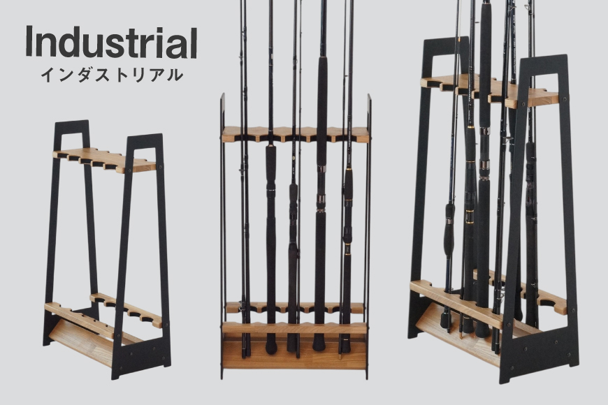 釣り ロッド スタンド 10本 収納 インダストリアル [UROKO DESIGN 長崎県 平戸市 hr42bhb510016] つり 釣り竿 つり竿 釣竿 釣り具 道具 収納  保存 ケース 立て