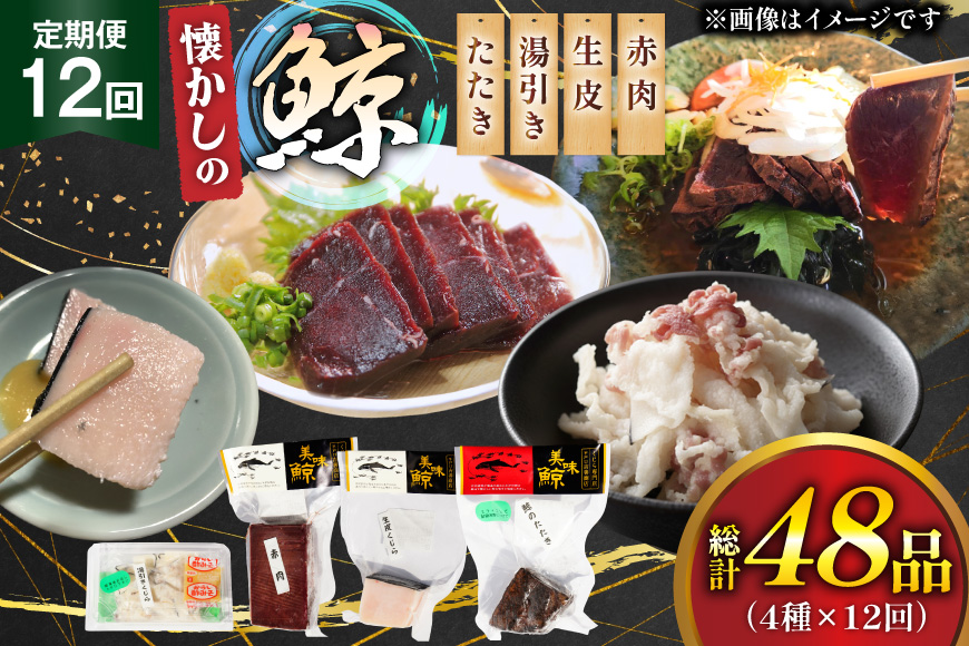 鯨肉 12回定期便 懐かしの 鯨 4種 食べ比べセット  [平戸口吉善商店 長崎県 平戸市 hr42bgy390049] 刺身 刺し身 お刺身 タタキ クジラ くじら クジラ肉 鯨刺身 赤身 湯引き 生皮 定期 珍味