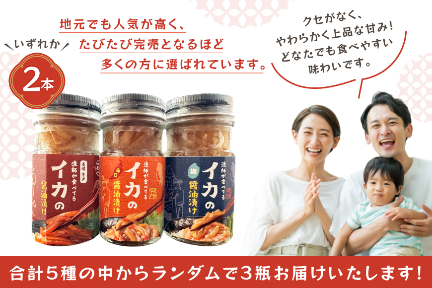 ご飯のお供 あぶらみそ イカ 醤油漬け 3本 ランダムでお届け [康貴丸水産 長崎県 平戸市 hr42bgy400203] お取り寄せ おにぎり おかず 具材 油味噌 魚 さかな 塩辛