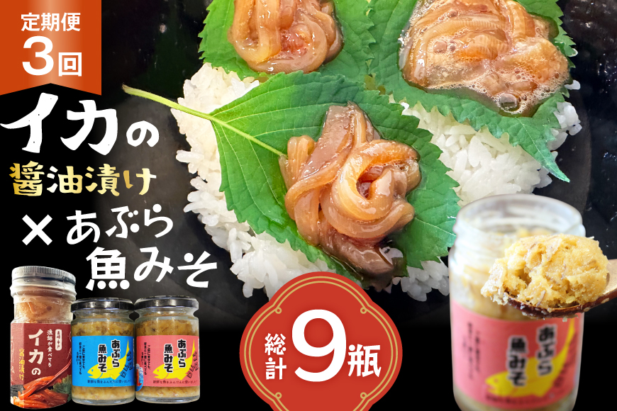 ご飯のお供 あぶらみそ イカ 醤油漬け あぶらみそ 地魚・真鯛  イカの醤油漬け プレーン 3種セット 3回 定期便 総計9本 [康貴丸水産 長崎県 平戸市 hr42bgy400208] お取り寄せ おにぎり おかず 具材 油味噌 魚 さかな 塩辛