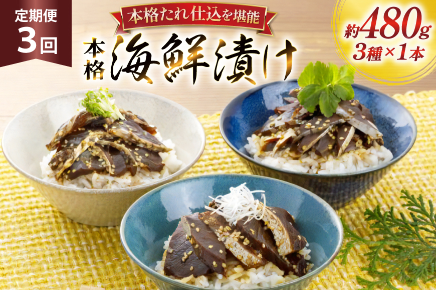 刺身 漬け丼 本格 海鮮漬け セット 160g 3本 3回 定期便 総計1.4kg 詰め合わせ 食べ比べ [よかろ物産 長崎県 平戸市 hr42bgy420107] さしみ 漬け 冷凍 ご飯のお供 魚介 長崎 ぶり あじ たい 海鮮丼 お茶漬け