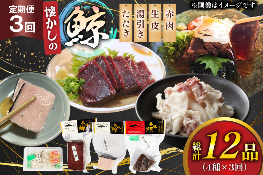 鯨肉 3回定期便 懐かしの 鯨 4種 食べ比べセット  [平戸口吉善商店 長崎県 平戸市 hr42bgy390047] 刺身 刺し身 お刺身 タタキ クジラ くじら クジラ肉 鯨刺身 赤身 湯引き 生皮 定期 珍味
