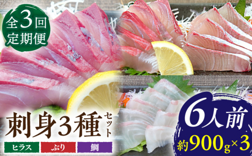 【3回定期便】鮮魚 6人前 詰め合わせ 900g【百旬館】[KAK038]/ 長崎 平戸 魚介類 魚 刺身 ブロック ヒラス ひらす ブリ ぶり 鯛 タイ たい 急速冷凍 真空 パック定期便