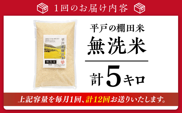 【全12回定期便】【着日指定 可能】【潮風で育った新鮮米】平戸の棚田米（無洗米）約5kg 平戸市 / ひらど新鮮市場 [KAB239]