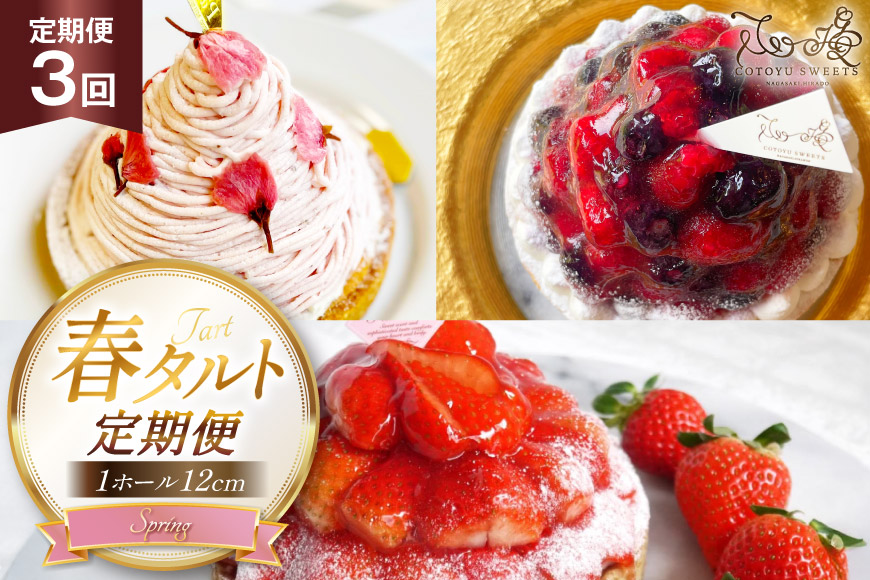 タルト 春タルト 1ホール 12cm 3回 定期便 さくら ブルーベリー&ラズベリータルト ストロベリー [心優-Cotoyu sweets- 長崎県 平戸市 hr42bjo490183] スイーツ フルーツ ケーキ 果物 ギフト 誕生日