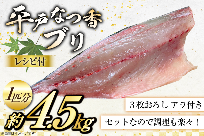 ぶり 刺身 平戸なつ香 ブリ 丸々 1匹 約4.5kg 3枚おろし アラ付き セット [坂野水産 長崎県 平戸市 hr42bgy420503] 鰤 魚介 さかな 刺身用 さしみ 冷蔵 おかず フルーツ魚 夏香 鮮魚 海鮮 鍋 海鮮丼 下処理済 しゃぶしゃぶ ぶりしゃぶ 照焼き