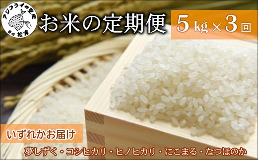 お米の定期便5kg×3回【定期便】( 定期便 米 お米 ご飯 白米 夢しずく コシヒカリ ヒノヒカリ にこまる なつほのか )【E2-015】