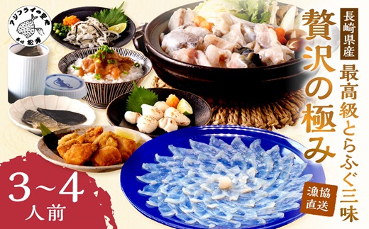 漁協直送！とらふぐ三昧贅沢の極み３〜４人前( ふぐ フグ 河豚 とらふぐ トラフグ 茶漬け 唐揚げ )【F8-003】