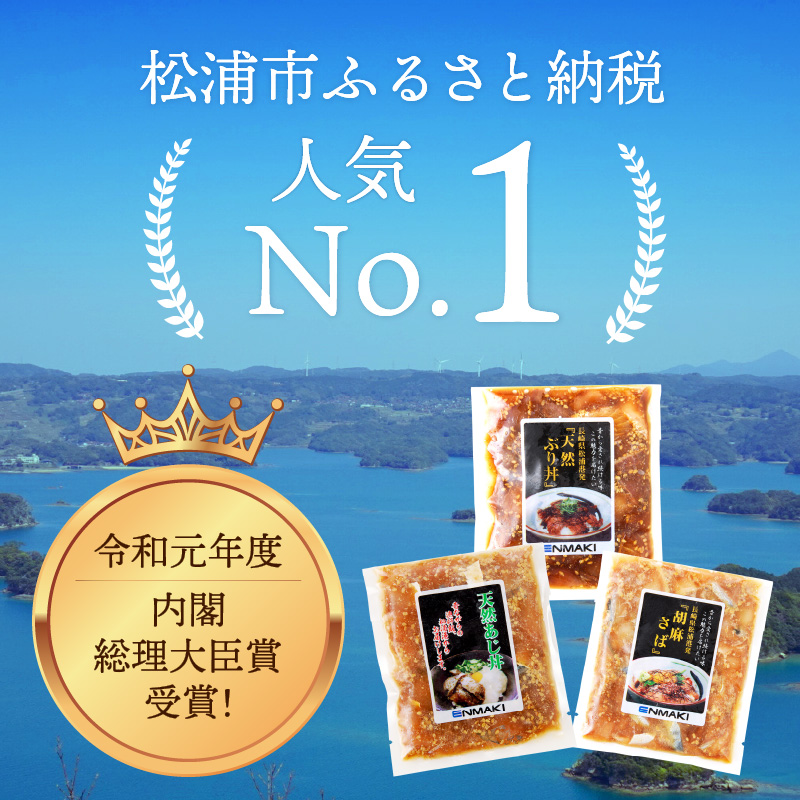 【流水解凍だけの簡単調理】海の幸 海鮮醤油漬けセット 各2パック( アジ サバ ブリ 天然 あじ さば ぶり 海鮮丼 流水解凍 お手軽 時短 簡単 人気 冷凍 おいしい 刺身 小分け パック セット 国産 ギフト 長崎県 松浦市 )【A9-055】