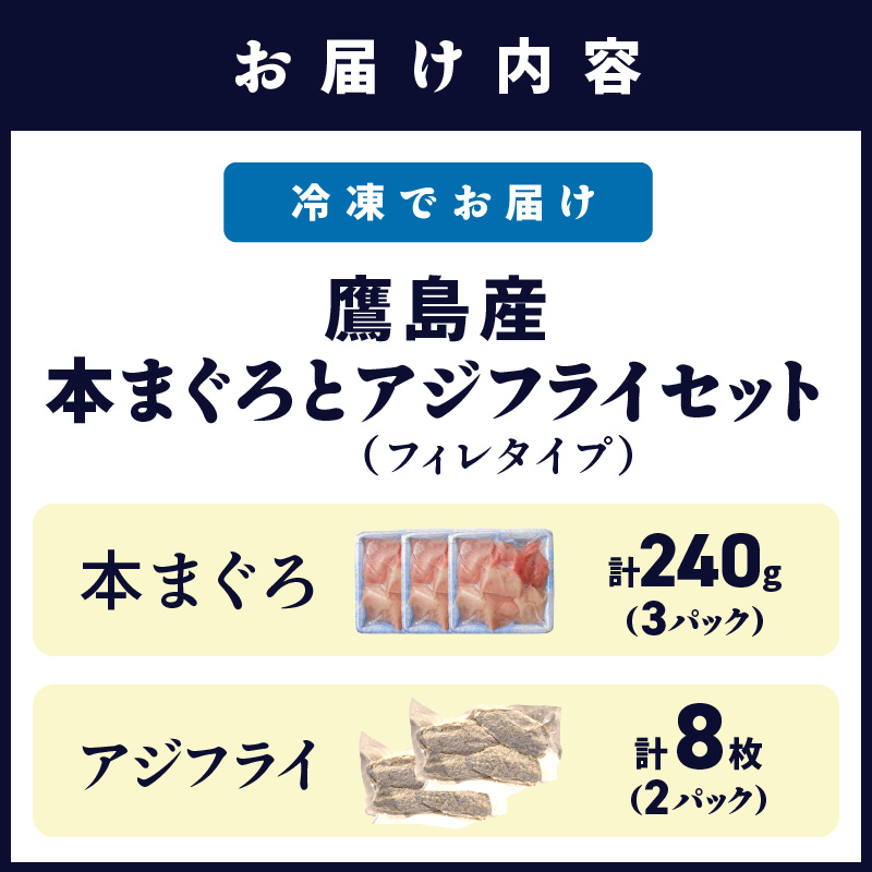 鷹島産本まぐろ食べきりサイズ・鷹島のアジフライ(フィレタイプ)セット ( 本まぐろ マグロ 鷹島産本まぐろ アジフライ あじ フィレタイプ ) 【B2-164】