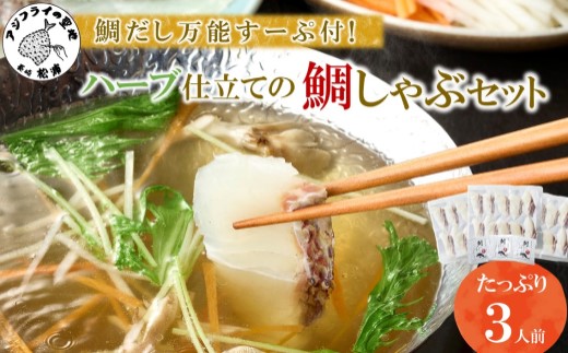 鯛だし万能すーぷ付！ハーブ仕立ての鯛しゃぶセット工場直送たっぷり3人前( 真鯛 ハーブ 鯛だし 凝縮 鯛しゃぶ カルパッチョ パスタ ハーブ飼料 )【B1-157】