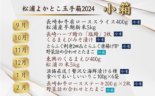 松浦よかとこ玉手箱★2024小箱【定期便】( 海の幸 山の幸 詰め合わせ 定期便 美味しい 海産物 野菜 果物 米 肉 果物 松浦市 保存食 非常食 防災 備蓄 長期保存 )【L80-002】