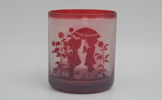 【C0-028】オリジナルオーダー彫刻　色被せオールドグラス（赤） オールドグラス 赤 記念品 贈り物