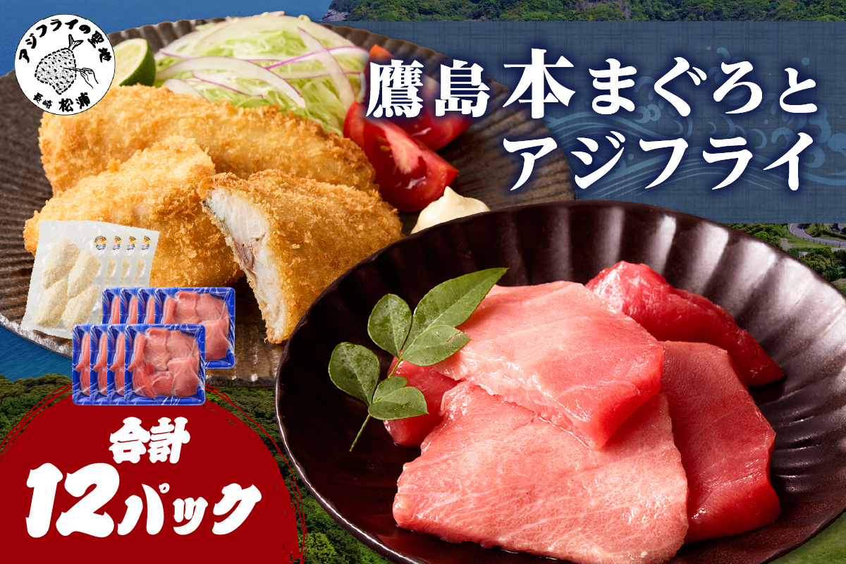 鷹島産本まぐろ 食べきりサイズ(80g×8p)とアジフライのセット(4枚×4p) ( 本まぐろ マグロ 鷹島産本まぐろ アジフライ あじ フィレタイプ ) 【C8-024】
