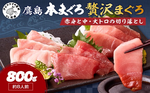 鷹島産本まぐろ 贅沢まぐろ たっぷり2人前(赤身と中・大トロの切り落とし200g)×4パック( まぐろ マグロ 鮪 大トロ 中トロ 赤身 本まぐろ 切り落とし 簡単解凍 )【C7-035】