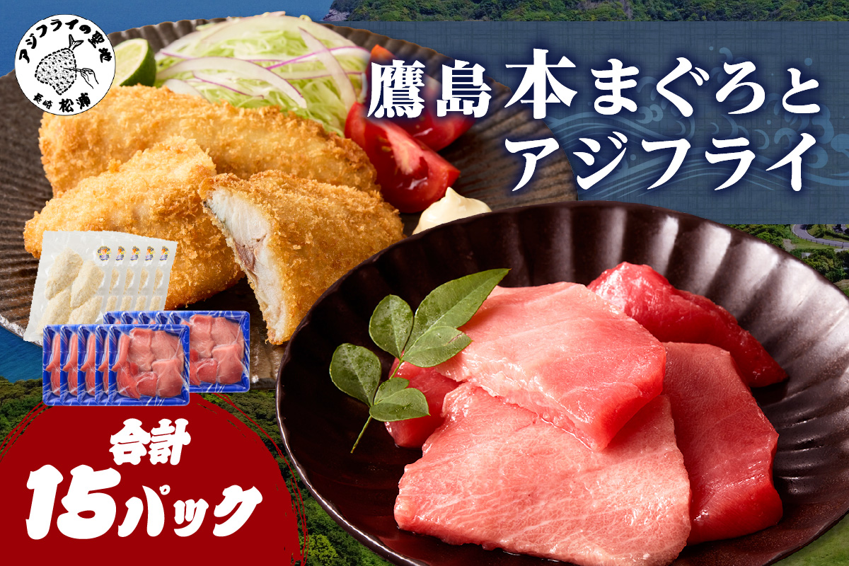 鷹島産本まぐろ 食べきりサイズ(80g×10p)とアジフライのセット(4枚×5p) ( 本まぐろ マグロ 鷹島産本まぐろ アジフライ あじ フィレタイプ ) 【D5-014】
