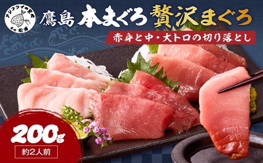 鷹島産本まぐろ 贅沢まぐろ たっぷり2人前(赤身と中・大トロの切り落とし200g)×1パック( まぐろ マグロ 鮪 大トロ 中トロ 赤身 本まぐろ 切り落とし 簡単解凍 )【A9-071】