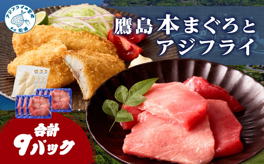 鷹島産本まぐろ 食べきりサイズ(80g×6p)とアジフライのセット(4枚×3p) ( 本まぐろ マグロ 鷹島産本まぐろ アジフライ あじ フィレタイプ ) 【C1-048】