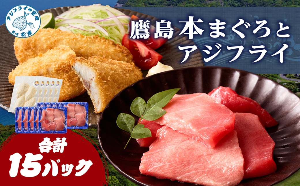 鷹島産本まぐろ 食べきりサイズ(80g×10p)とアジフライのセット(4枚×5p) ( 本まぐろ マグロ 鷹島産本まぐろ アジフライ あじ フィレタイプ ) 【D5-014】