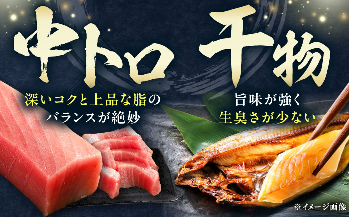 【全12回定期便】対馬産 本マグロ 中トロ 300g & 旬の干物 2種 《対馬市》【対海】 [WAH011] マグロ まぐろ 鮪 本鮪 本マグロ 養殖 トロ 中トロ 中とろ 刺身 干物 旬 魚 地魚 アジ カマス 冷凍 海鮮 柵 お祝い 贈答 定期便 毎月届く