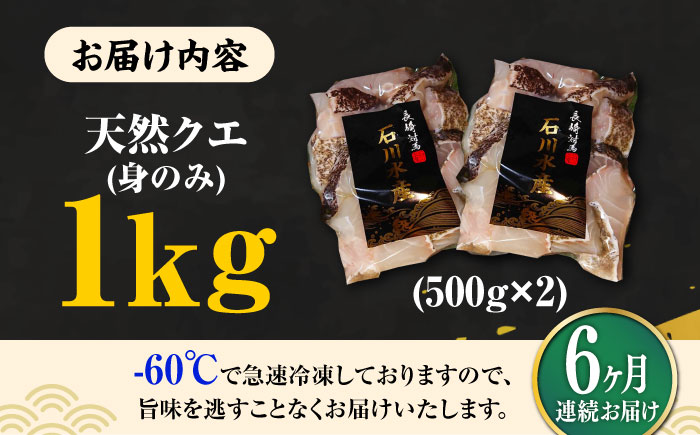 【全6回定期便】【 対馬産 】 天然 クエ 1kg（500g×2）（身のみ）《対馬市》【石川水産】 鍋 水炊き 鮮度抜群 海鮮 [WAB025]