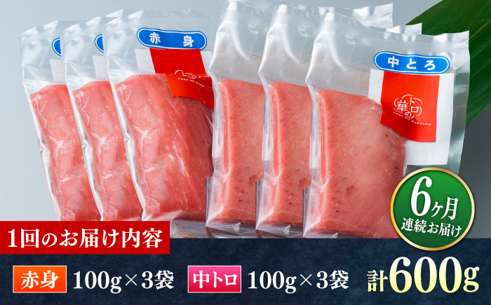 【全6回定期便】対馬産 本マグロ 600g（赤身300g、中トロ300g） ≪対馬市≫【桐谷商店】 トロの華 対馬 新鮮 マグロ 赤身 トロ 鮪 刺身 [WAQ069]