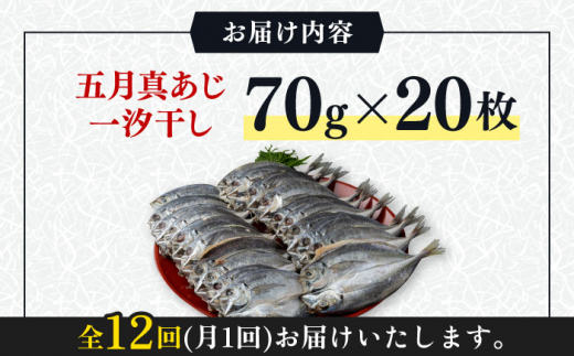 【全12回定期便】対馬 五月 真あじ 一汐干し 20枚 《 対馬市 》【 うえはら株式会社 】新鮮 アジ 干物 海産物 朝食 冷凍 [WAI062]