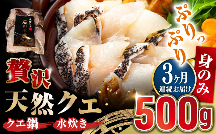 【全3回定期便】【 対馬産 】 天然 クエ 500g （身のみ）《対馬市》【石川水産】 鍋 水炊き 鮮度抜群 海鮮 クエ 天然クエ [WAB018]