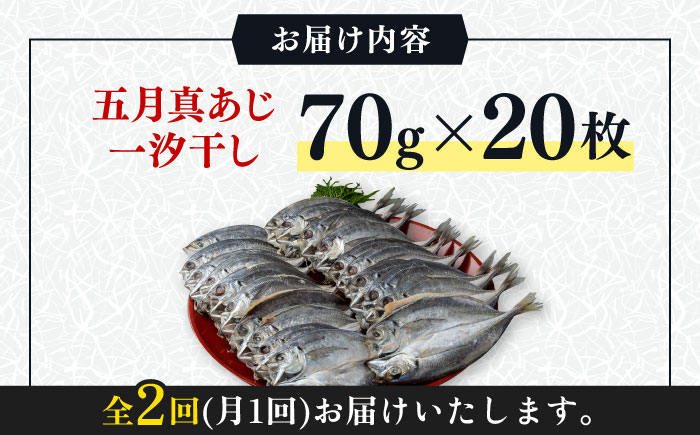 【全2回定期便】対馬 五月 真あじ 一汐干し 20枚 《 対馬市 》【 うえはら株式会社 】新鮮 アジ 干物 海産物 朝食 冷凍 [WAI112]