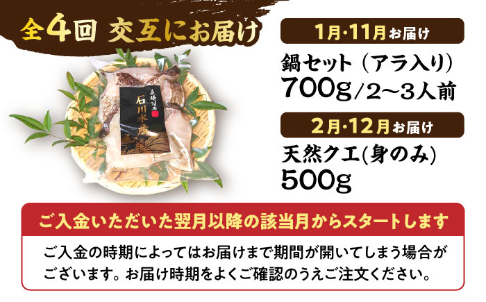 【全4回発送月固定定期便】対馬産 天然 クエ鍋セット《対馬市》【石川水産】 鍋 水炊き 鮮度抜群 海鮮 [WAB014]