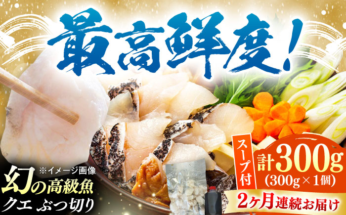 【全2回定期便】対馬産 クエ ぶつ切り 300g 鍋用スープ付《対馬市》【島本水産】高級魚 新鮮 肉厚 本格的 海鮮 鍋セット フライ 煮付け アラ [WBI010]