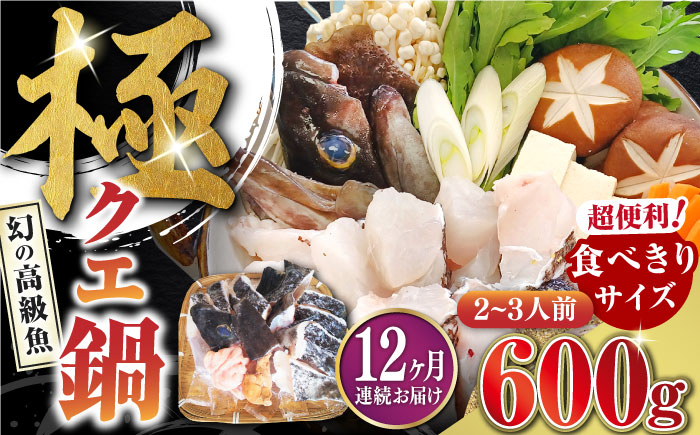 【全12回定期便】対馬 産 クエ 鍋 セット 600g (2〜3人前)《対馬市》【対馬地域商社】九州 長崎 海鮮 [WAC035]冷凍 新鮮 くえ 鍋セット 海の幸 クエ 下処理 冷凍 新鮮 小分け 海産物 九州 長崎 唐揚げ からあげ 天ぷら てんぷら 煮付け 5人前 クエ鍋 対馬 定期便 毎月届く