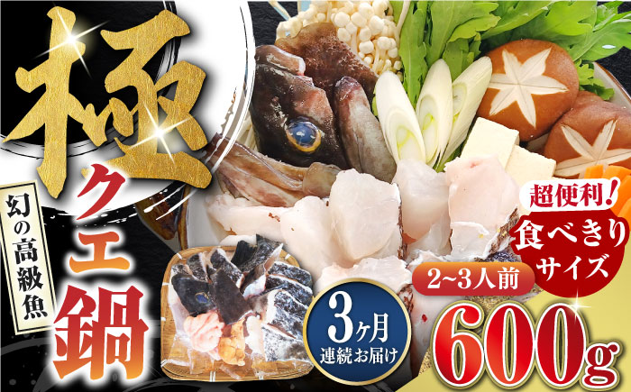 【全3回定期便】対馬 産 クエ 鍋 セット 600g (2〜3人前)《対馬市》【対馬地域商社】九州 長崎 海鮮 [WAC033]冷凍 新鮮 くえ 鍋セット 海の幸 クエ 下処理 冷凍 新鮮 小分け 海産物 九州 長崎 唐揚げ からあげ 天ぷら てんぷら 煮付け 5人前 クエ鍋 対馬 定期便 毎月届く