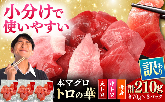 訳あり！対馬産 本マグロ 切り落とし 210g（3パック） ≪対馬市≫【桐谷商店】トロの華 冷凍配送 新鮮 海鮮 小分け マグロ [WAQ015]