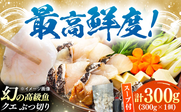 対馬産 クエ ぶつ切り 300g 鍋用スープ付《対馬市》【島本水産】高級魚 新鮮 肉厚 本格的 海鮮 鍋セット フライ 煮付け アラ [WBI005]