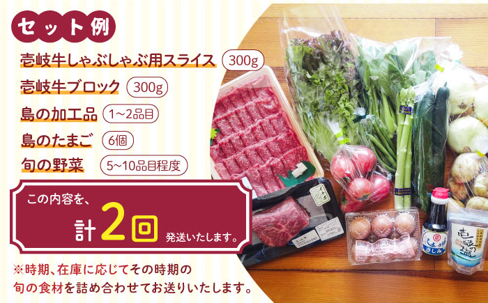 【全2回定期便】壱岐産食材詰め合わせBOX「野菜と壱岐牛」《壱岐市》【壱岐イルカパーク＆リゾート】しゃぶしゃぶ 卵 塩 醤油 黒毛和牛 [JBF038]